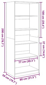 Ντουλάπα Γκρι Sonoma 80x50x200 εκ. από Επεξεργασμένο Ξύλο - Γκρι