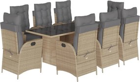 vidaXL Σετ Τραπεζαρίας Κήπου 9τεμ. Μικτό Μπεζ Συνθ. Ρατάν με Μαξιλάρια