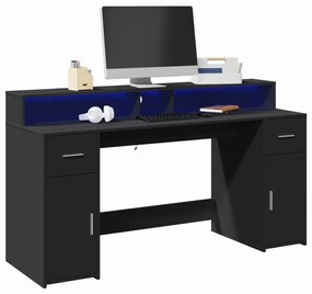 Γραφείο με LED Μαύρο 160x55x91 εκ. από Επεξεργασμένο Ξύλο