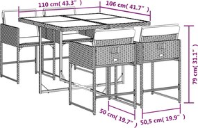 vidaXL Σετ Τραπεζαρίας Κήπου 5 Τεμαχίων Καφέ Συνθ. Ρατάν με Μαξιλάρια