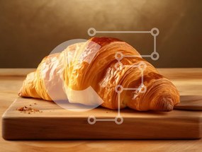 Σετ των 2 Intra Συλλεκτικό Ξύλινο Παζλ Plywood  4mm - Φρεσκοψημένο κρουασάν σε ξύλινη σανίδα κοπής Σε Ξύλινο Κουτί - Διαστάσεις: 10x10 cm – 25 κομμάτια