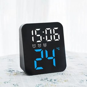 Επαναφορτιζόμενο ξυπνητήρι μαύρο με λευκά-μπλε ψηφία GH8015 OEM