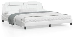Κρεβάτι με Στρώμα Λευκό 200x200 εκ. Συνθετικό Δέρμα - Λευκό