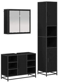 vidaXL Σετ Επίπλων Μπάνιου με ράφι 3 pcs Μαύρη Οξυά Επεξεργασμένο ξύλο