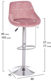 Σκαμπό μπαρ ROSE με Αμορτισέρ Χρωμίου &amp; Βελούδο Σάπιο μήλο 48x45x105Υεκ. 2αδα 48x45x105 εκ.