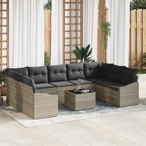 vidaXL Σετ Καναπέ Κήπου 10 pcs Ανοιχτό γκρι Πολυ ράταν