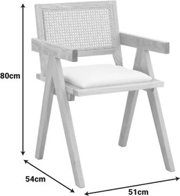 Πολυθρόνα Winslow pakoworld rubberwood σε φυσική απόχρωση-ύφασμα λευκό 51x54x80εκ