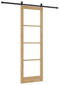 vidaXL Ολισθητή Πόρτα Χειροκίνητος Καφέ 78 x 232 cm Ξύλο και μέταλλο
