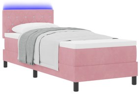 vidaXL Κρεβάτι με Στρώμα & LED Ροζ 80x200 εκ Βελούδο