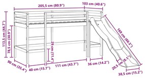 Υπερυψ. Κρεβάτι Παιδικό Χωρ. Στρώμα Καφέ 90x200εκ. Μασίφ Πεύκο - Καφέ