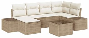 vidaXL Σετ Καναπέ Κήπου με μαξιλάρι 7 pcs Μπεζ και κρεμ Πολυ ράταν