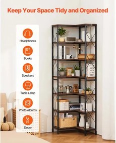 VEVOR 7 Tier Corner Bookshelf Tall Corner Bookcase Storage L-Shaped Organizer