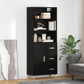 Highboard Μαύρη Οξυά 69,5 x 34 x 180 εκ. Επεξεργασμένο ξύλο