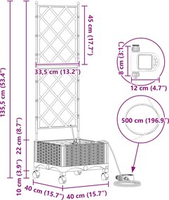 vidaXL Γλάστρα Κήπου με Άρδευση και Ροδάκια Λευκό 40 x 40 x 132 εκ PP