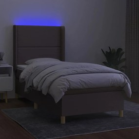 vidaXL Κρεβάτι Boxspring με Στρώμα &amp; LED Taupe 90x190 εκ. Υφασμάτινο