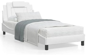 Κρεβάτι με Στρώμα Λευκό 90x200 εκ. από Συνθετικό Δέρμα