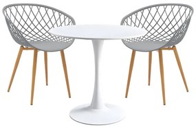 Τραπεζαρία Elijah-Ezra pakoworld σετ 3τεμ pp-pu σε γκρι-λευκή απόχρωση με φυσικό πόδι Φ60x74εκ