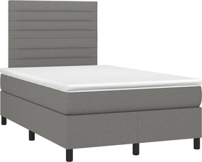 vidaXL Κρεβάτι Boxspring με Στρώμα &amp; LED Σκ.Γκρι 120x190εκ. Υφασμάτινο