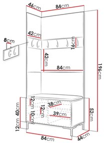 Σετ διαδρόμου Hartford F103, 196x84x46cm, 34 kg, Μαύρο, Ταπισερί, Πλαστικοποιημένη μοριοσανίδα, Εντοιχισμένη, Τοίχου | Epipla1.gr
