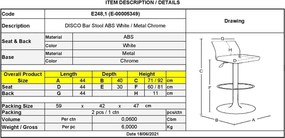 DISCO Σκαμπό BAR, Βάση Χρώμιο, ABS Άσπρο,Ρυθμιζόμενο Ύψος Περιστρεφόμενο   2τμχ