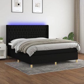 Κρεβάτι Boxspring με Στρώμα & LED Μαύρο 180x200 εκ. Υφασμάτινο