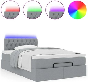 vidaXL Οθωμανικό κρεβάτι με στρώμα &amp; LEDs Ανοιχτό γκρι Ύφασμα