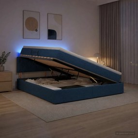 vidaXL LED Κρεβάτι αποθήκευσης με στρώμα Μπλε 160 x 200 cm Ύφασμα