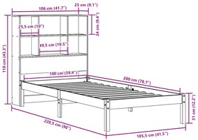Κρεβάτι Βιβλιοθήκη Χωρίς Στρώμα 100x200 εκ. Μασίφ Ξύλο Πεύκο - Λευκό