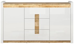 Σιφονιέρα Boston BH101, Westminster δρυς, Γυαλιστερό λευκό, Με συρτάρια και ντουλάπια, Αριθμός συρταριών: 3, 97x172x41cm, 71 kg | Epipla1.gr