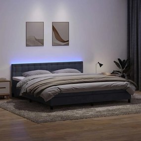vidaXL Κρεβάτι Boxspring με Στρώμα &amp; LED Σκούρο Γκρι 180x210 εκ. Βελούδινο