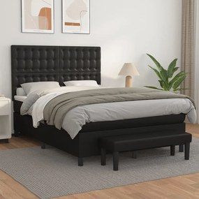 Κρεβάτι Boxspring με Στρώμα Μαύρο 140x200εκ.από Συνθετικό Δέρμα