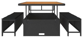 vidaXL Σέτ φαγητού για κήπο Μαύρο συνθετικό ρατάν