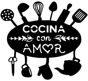 Διακοσμητικό Τοίχου Cocina Con Amor 891TNL2022 49x1,5x43cm Black Wallity Μέταλλο