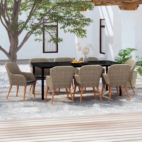 vidaXL Σετ Τραπεζαρίας Κήπου 9 τεμ. Καφέ με Μαξιλάρια