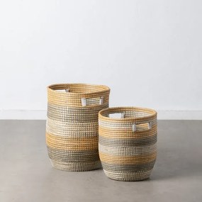 Καλάθια από φυσική ίνα σε φυσικό - γκρι 38 x 38 x 50εκ.