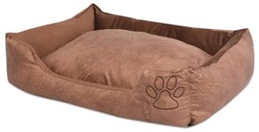 Κρεβάτι Σκύλου Μπεζ Μέγεθος M από Συνθετικό Δέρμα με Μαξιλάρι - Μπεζ