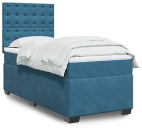 Κρεβάτι Boxspring με Στρώμα Μπλε 80 x 200 εκ. Βελούδινο - Μπλε