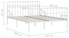 Πλαίσιο Κρεβατιού με Τελάρο Λευκό 200 x 200 εκ. Μεταλλικό - Λευκό