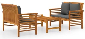 vidaXL Σαλόνι Κήπου Σετ 3 Τεμαχίων με Μαξιλάρια από Μασίφ Ξύλο Ακακίας