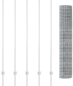 vidaXL Ευρωπαϊκός Φράκτης με 10 Στυλό Ασημί 1,6x10 μ Μεταλλικό