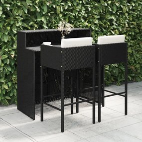 vidaXL Σετ Επίπλων Μπαρ Κήπου 3 τεμ Μαύρο Συνθετικό Ρατάν με Μαξιλάρια