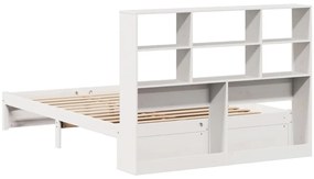 Κρεβάτι Βιβλιοθήκη Χωρίς Στρώμα Λευκό 135x190 εκ Μασίφ Πεύκο - Λευκό