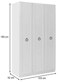 Ντουλάπα ρούχων Hampton Megapap τρίφυλλη χρώμα λευκό 103x52x185εκ.