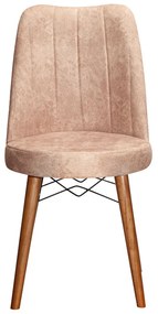 Καρέκλα Nevis I pakoworld μπεζ antique ύφασμα-καρυδί πόδι | Συσκευασία 4 τμχ