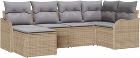 vidaXL Σετ Καναπέ Κήπου 6 pcs μπεζ και ανοιχτό γκρι Πολυ ράταν