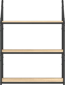 vidaXL Ραφιέρα Τοίχου με 3 Ράφια Sonoma Δρυς Επεξεργ. Ξύλο