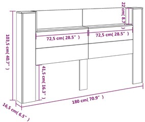 Κεφαλάρι με Αποθηκ. Χώρο &amp; LED Γκρι Sonoma 180x16,5x103,5 εκ. - Γκρι