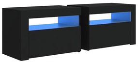 vidaXL Κομοδίνα με LED 2 τεμ. Μαύρο 60 x 35 x 40 εκ.