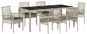 vidaXL Σετ Εξωτερικής Τραπέζης Φαγητού 7 τεμαχίων με Μαξιλάρια Ανοιχτό Γκρι Πολυ Ράταn
