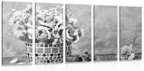 Εικόνα 5 μερών γαρύφαλλου σε γλάστρα με μωσαϊκό σε ασπρόμαυρο - 200x100